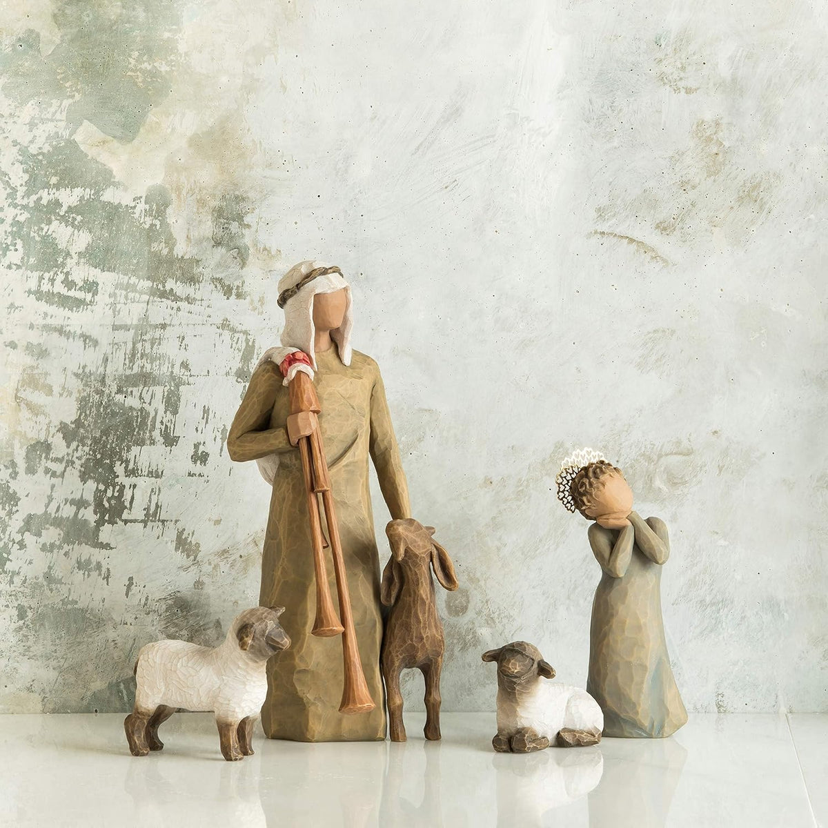 Little Shepherdess, Set of 3 Sculpted Hand-Painted Nativity Figures