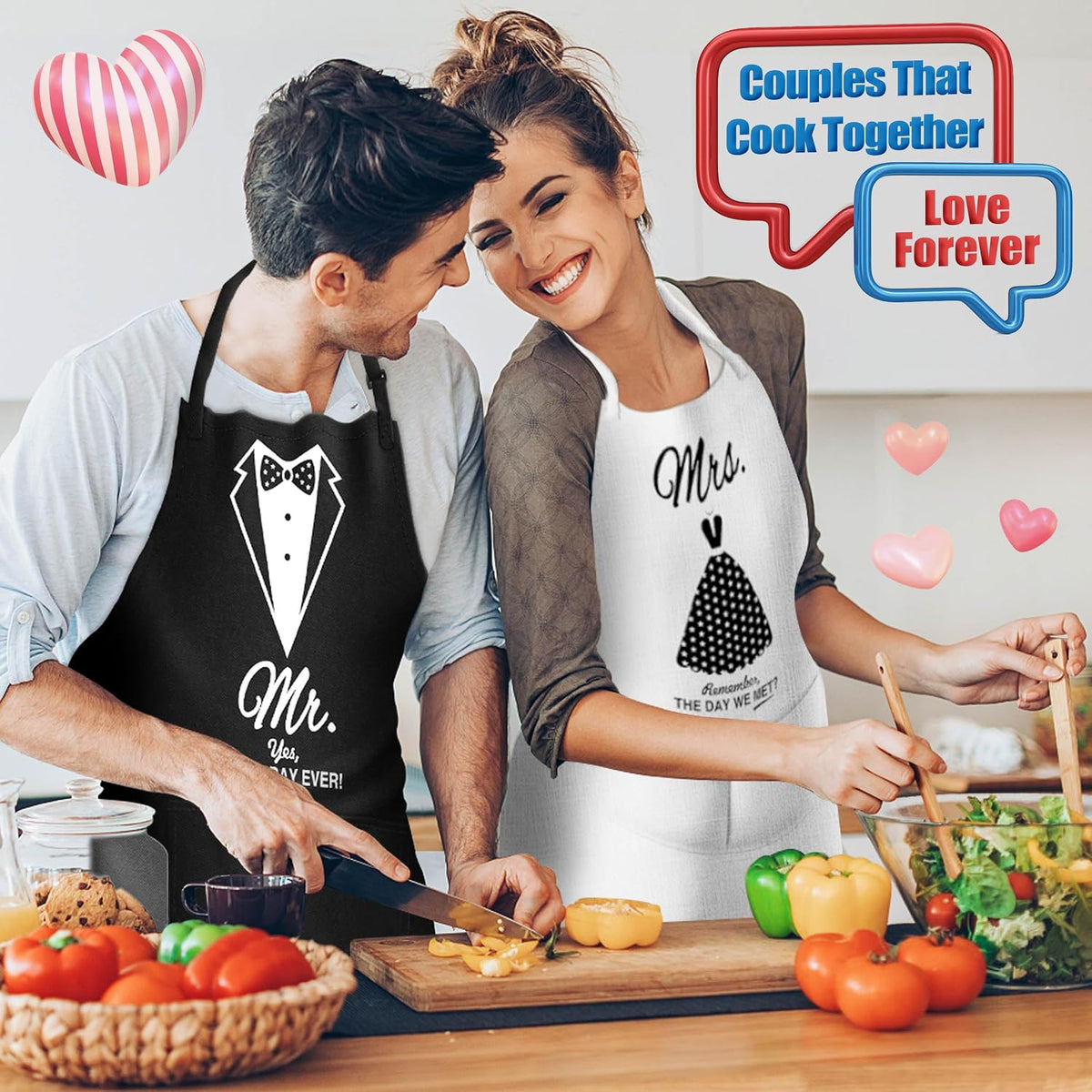 Mr & Mrs Aprons for Couple Gift-Anniversary,Bridal Shower,Wedding,Engagement,Christmas Gifts for Couple,Kitchen Gift Set