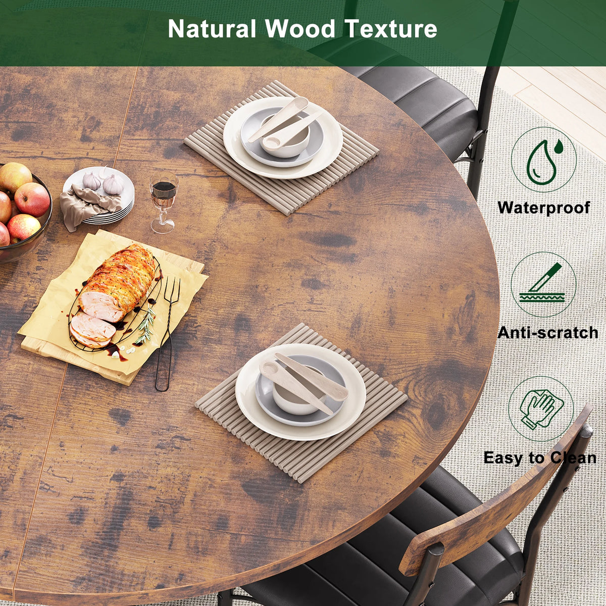 42 Inch Rustic round Dining Table, Circle Dining Table for Dining Room, Home(Only Table)