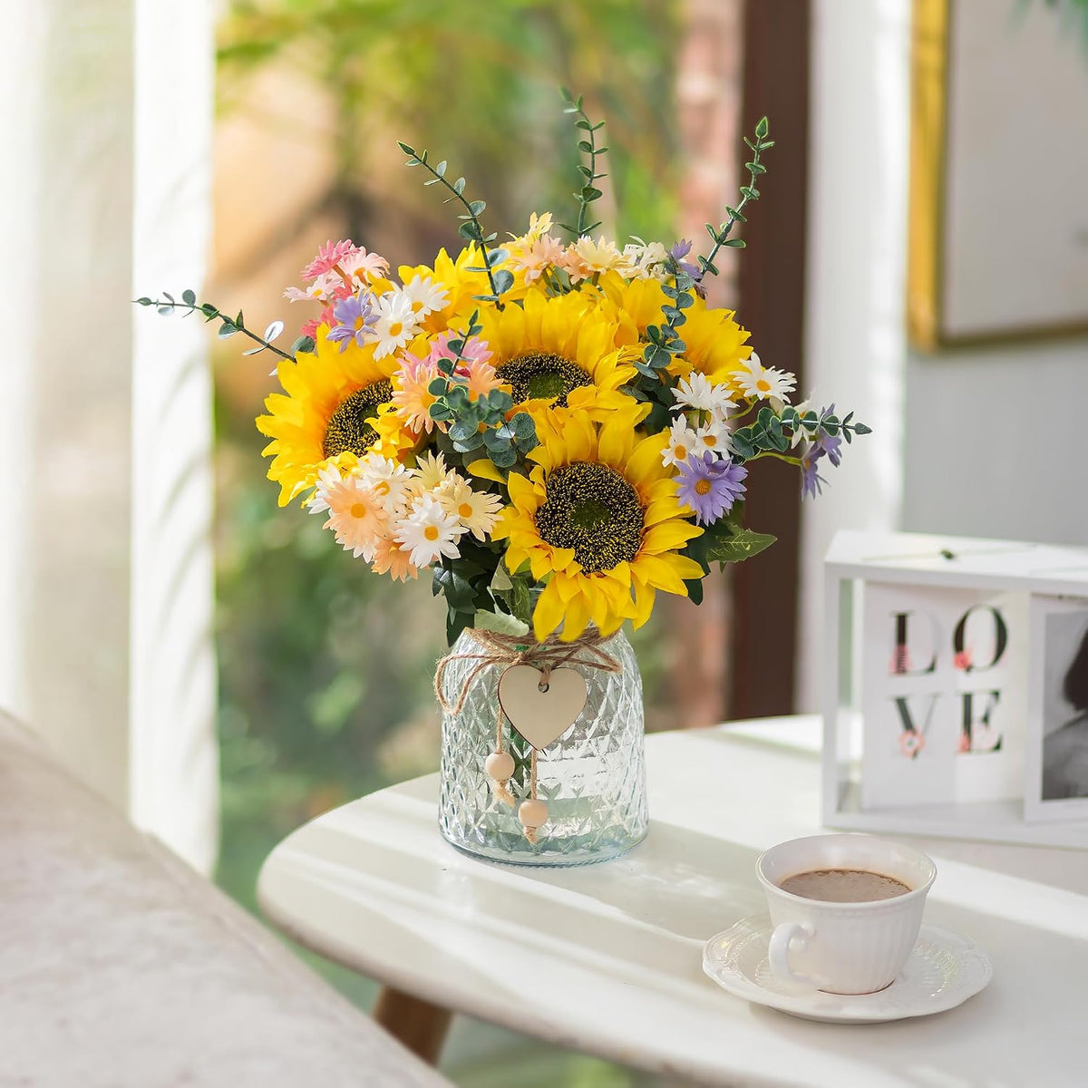 Sunflower Centerpieces for Tables, Fake Flowers Bouquet in Vase