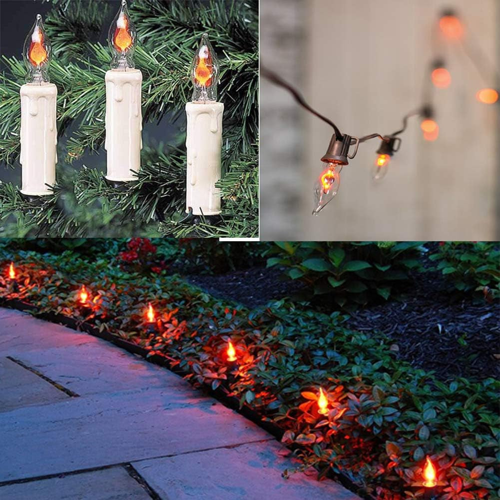 12 Pack Christmas Flicker Flame Light Bulbs, Crystal Clear Chandelier Flickering E12 Candelabra Base Replacement Bulbs for Electric Window Candles Indoor Outdoor String Light, 1 Watt, 120 Volts