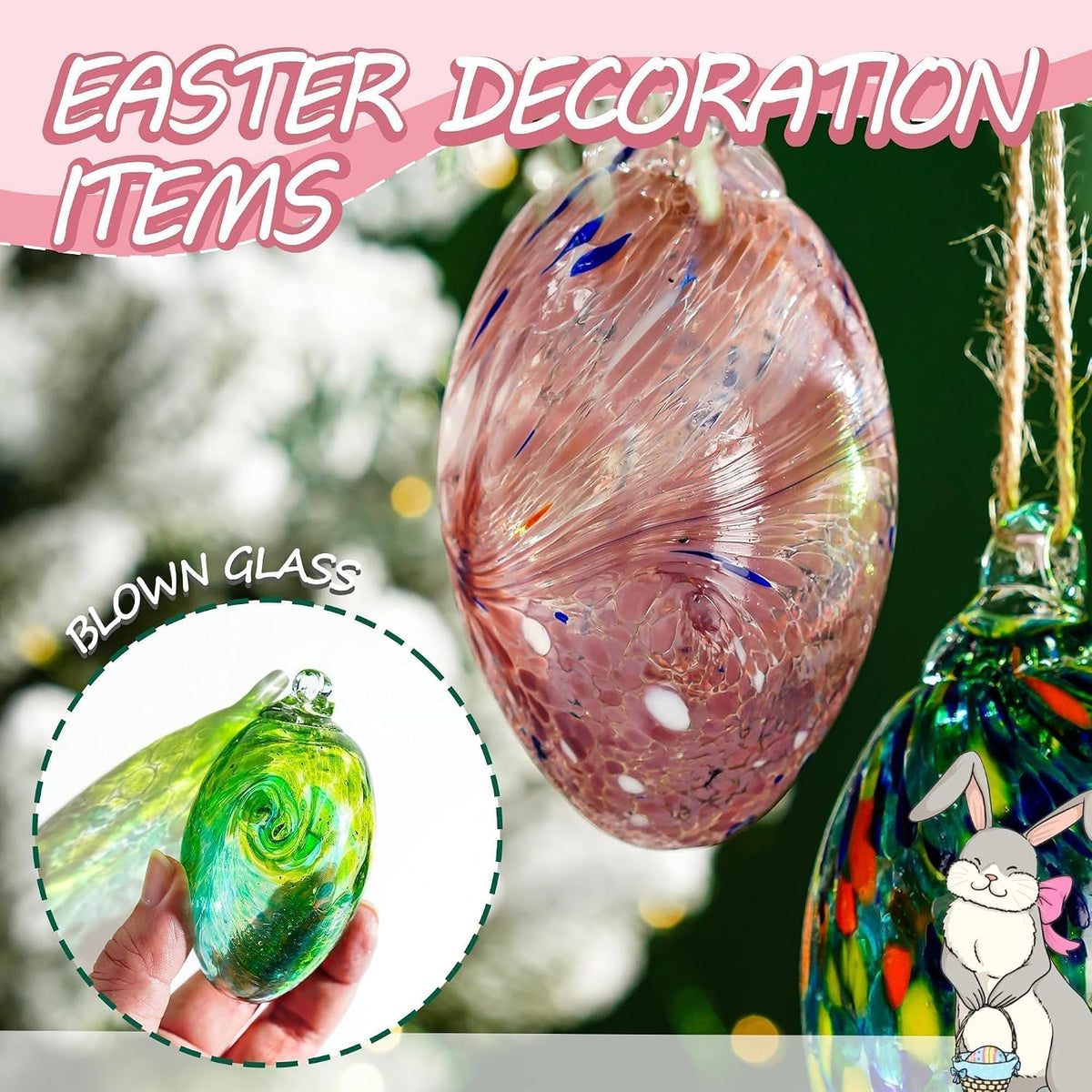 6PCS Blown Glass Egg Ball Ornaments Hanging Crystal Eggs Decorative Gifts