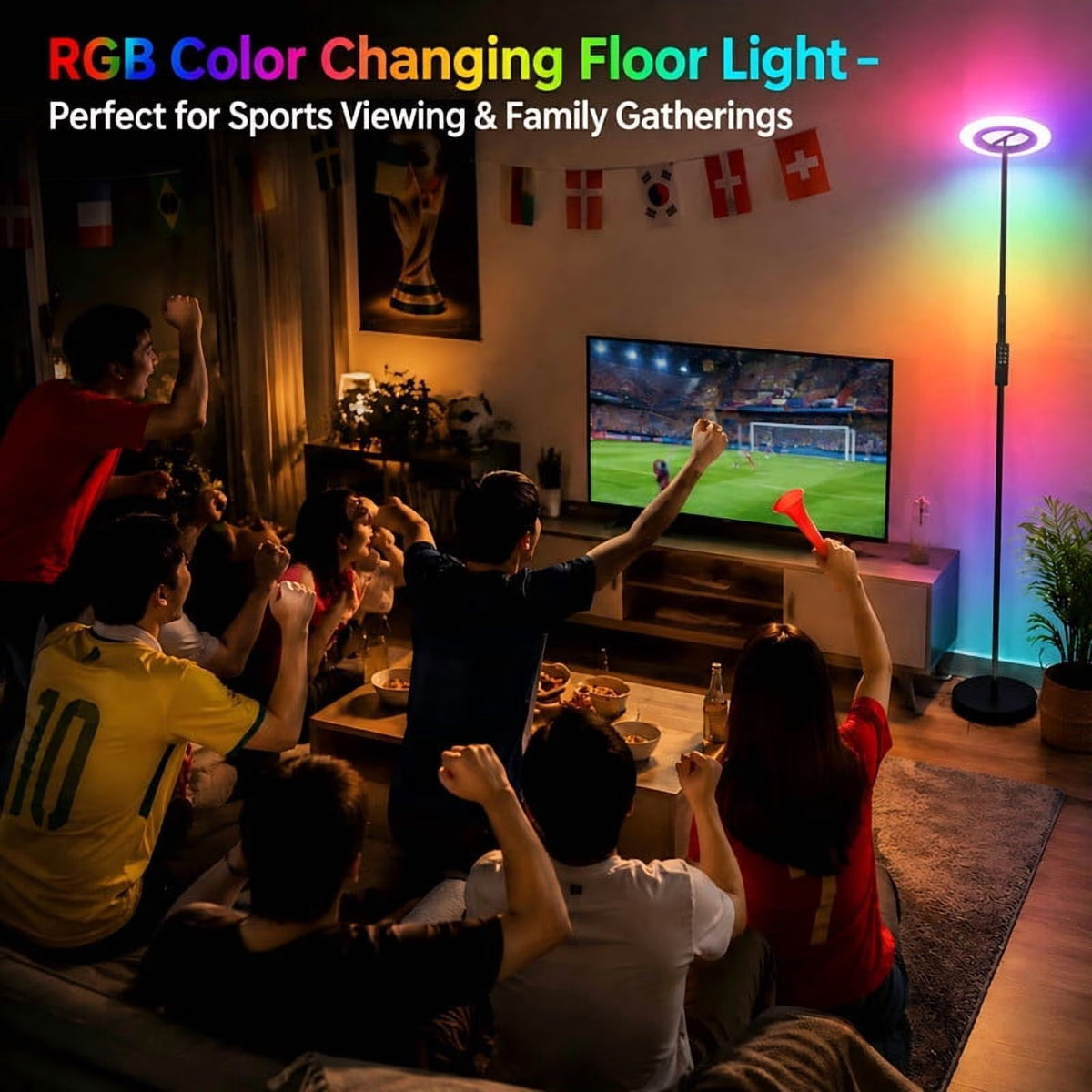 LED Floor Lamp, Rgbcw Color Changing Standing Lamp with Remote Control, Dimmable Brightness, Magnetic Remote Holder & Touch Control