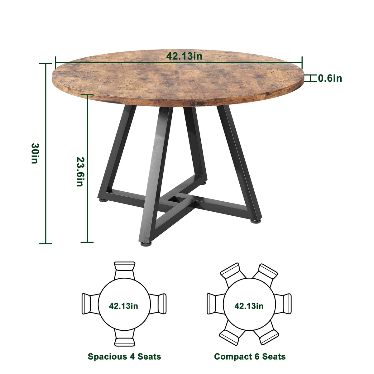 42 Inch Rustic round Dining Table, Circle Dining Table for Dining Room, Home(Only Table)