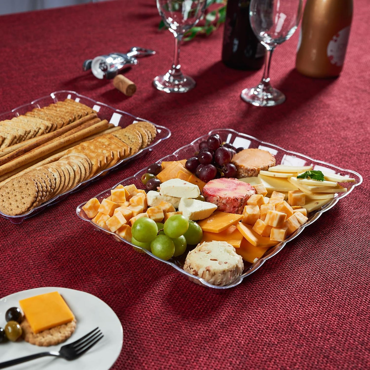 Plastic Serving Trays - Serving Platters Rectangle 9X13 Disposable Party Dish Includes 4 Trays