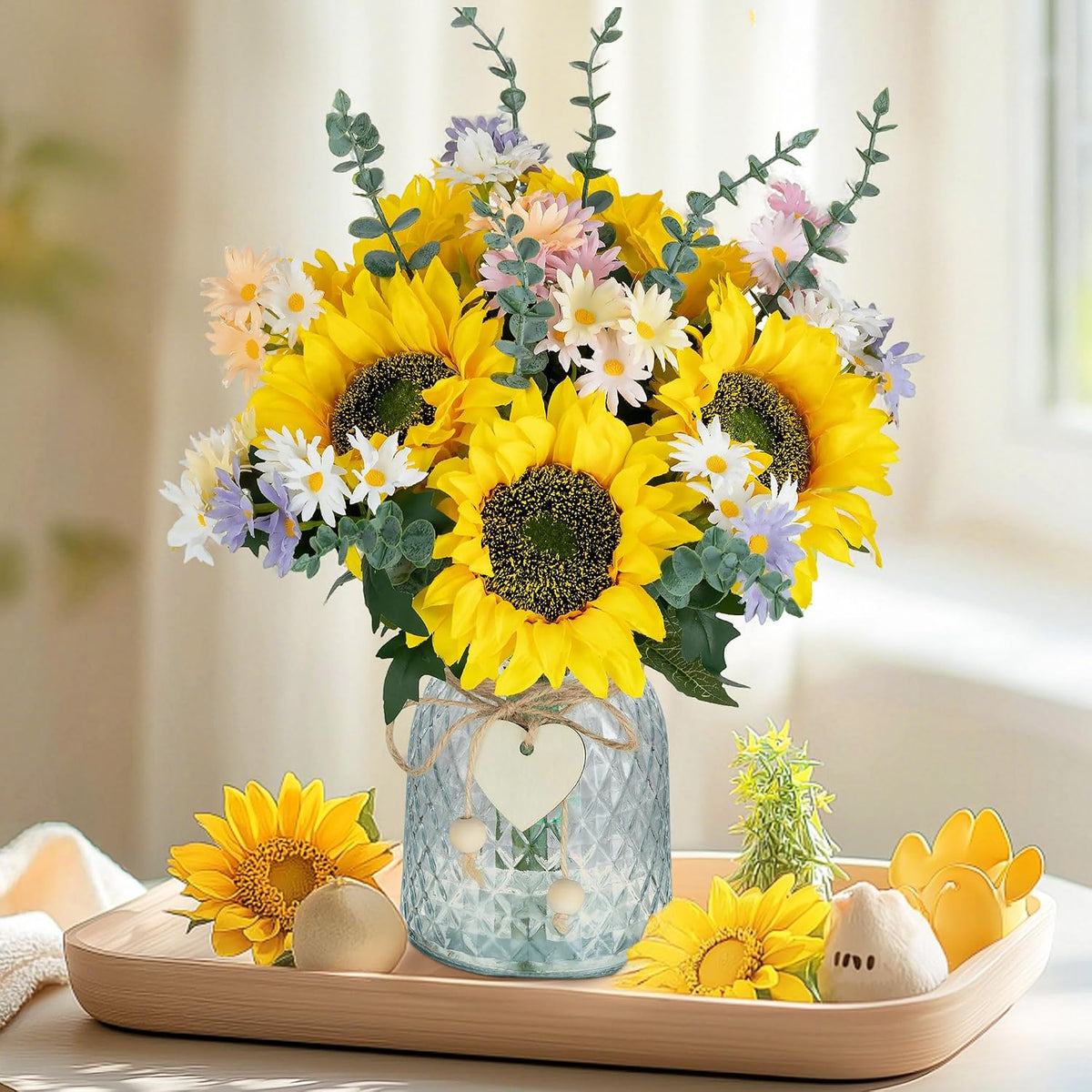 Sunflower Centerpieces for Tables, Fake Flowers Bouquet in Vase