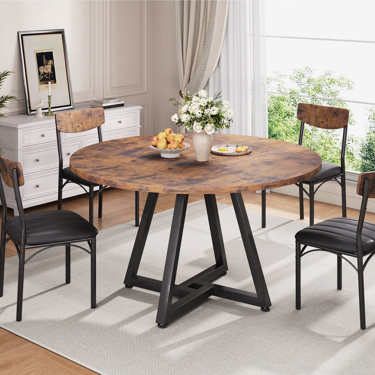 42 Inch Rustic round Dining Table, Circle Dining Table for Dining Room, Home(Only Table)