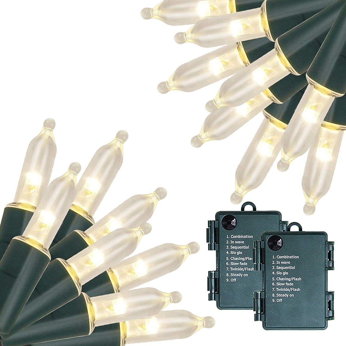 16Ft 50LED Christmas Lights Battery Operated, Warm White,2 Pc