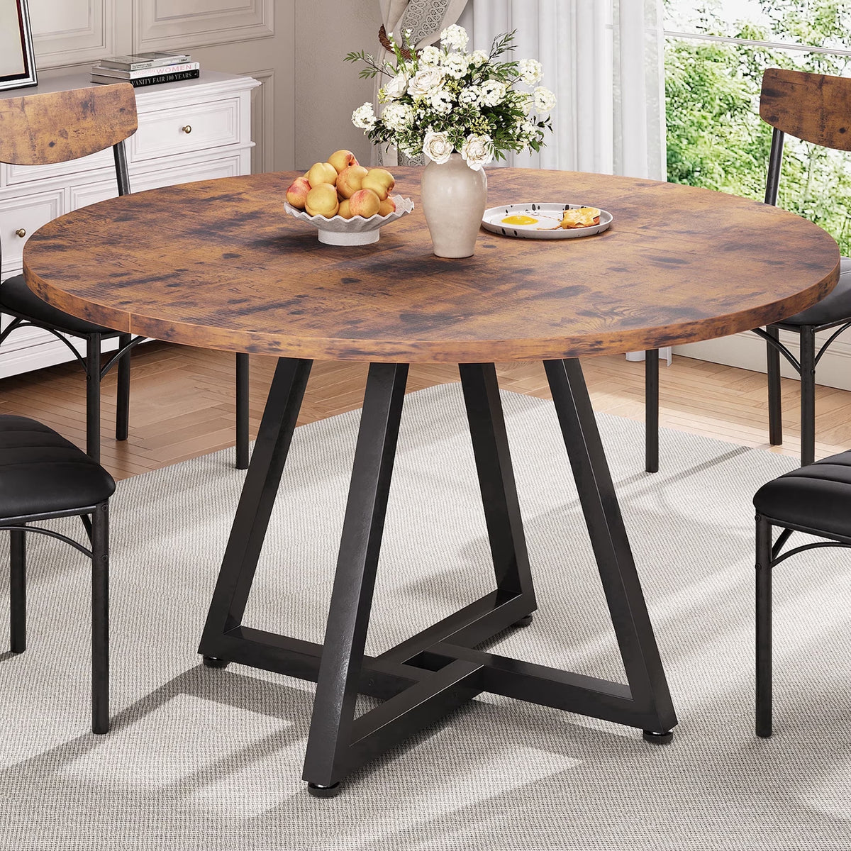 42 Inch Rustic round Dining Table, Circle Dining Table for Dining Room, Home(Only Table)