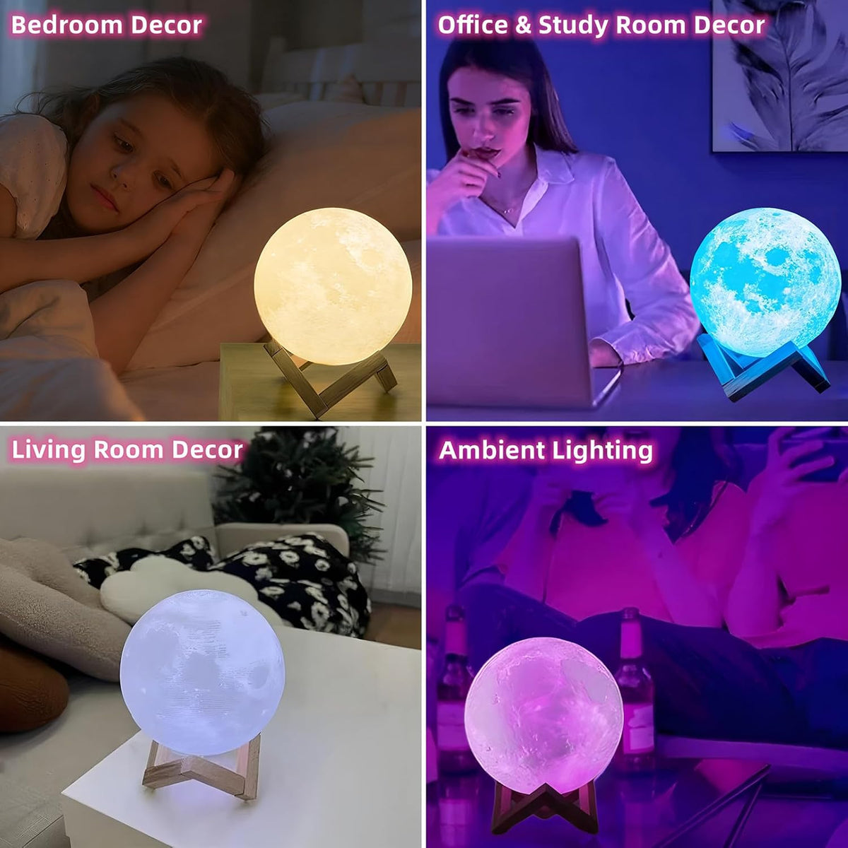 Moon Lamp,16 Colors Dimmable LED 3D Moon Light Gifts for Girls Boys,4.8In