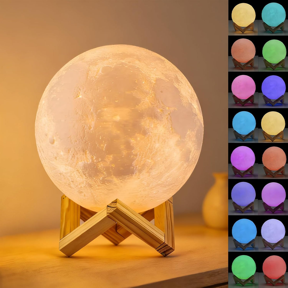 Moon Lamp,16 Colors Dimmable LED 3D Moon Light Gifts for Girls Boys,4.8In