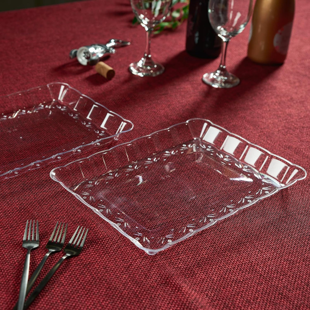 Plastic Serving Trays - Serving Platters Rectangle 9X13 Disposable Party Dish Includes 4 Trays