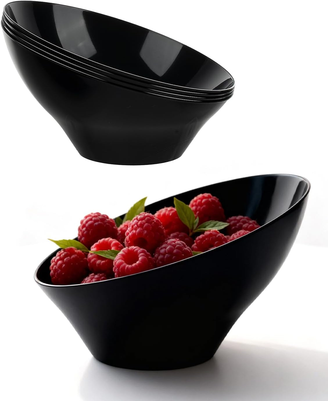 20 Oz Black Plastic Angled Serving Bowls, 12 Pack