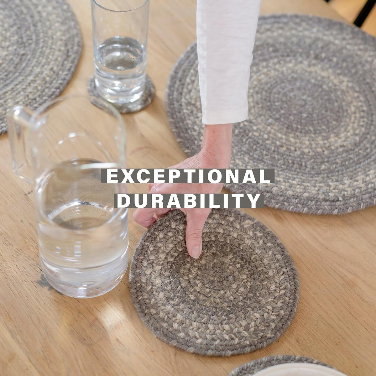 Grey Cloud Jute Braided Placemats, round 15" Set of 6