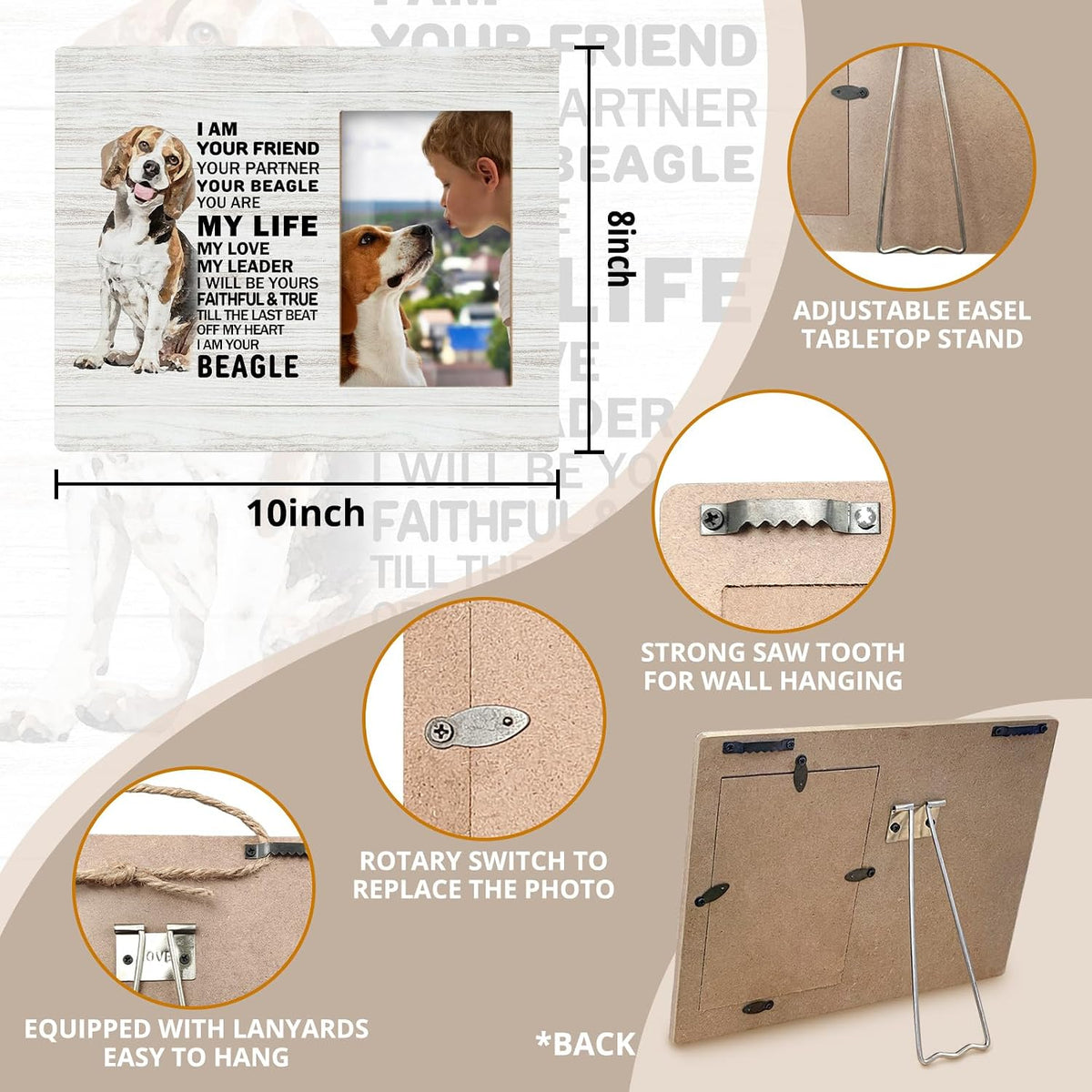 Beagle Dog Mom Dad Gifts for Women Men Dog Lovers Owner Kids, Beagle Decor Decorative Picture Frames, Beagle Ornament Frames, Beagle Beagles Dog Photo Picture Memorial Frame for 4X6 Photo