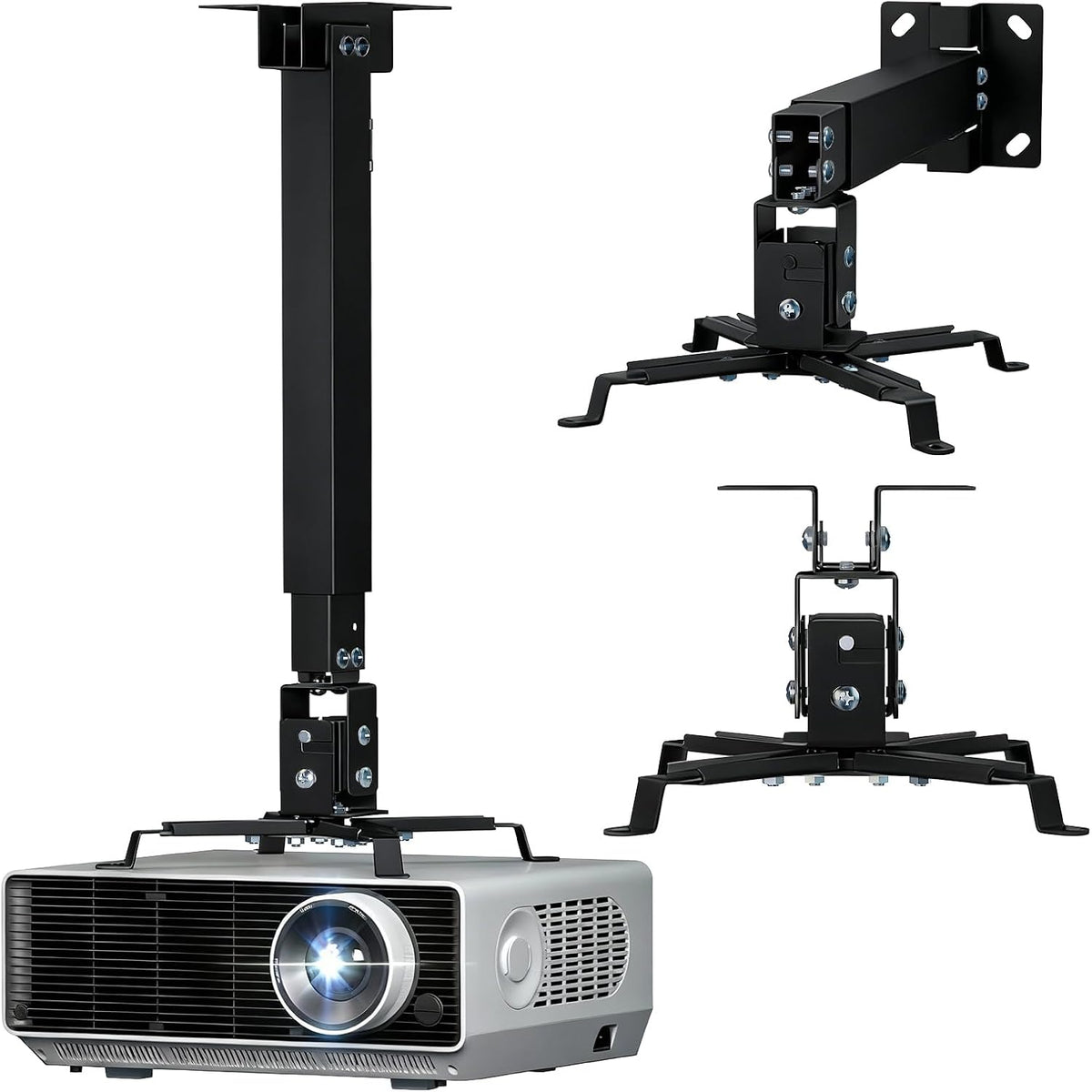 Projector Mount Ceiling/Wall - Universal 3-In-1 Bracket with Extension Pole, Height Adjustable Holder for LCD/DLP Projectors, Supports up to 44Lbs (PM-003-B), Black