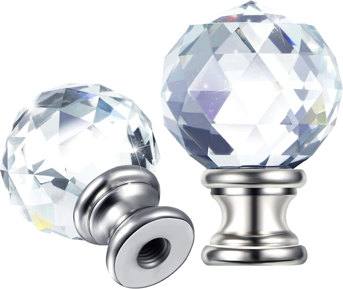2 Pcs Crystal Lamp Finial Diamond Knob 1-3/4 Inches,Silver Base