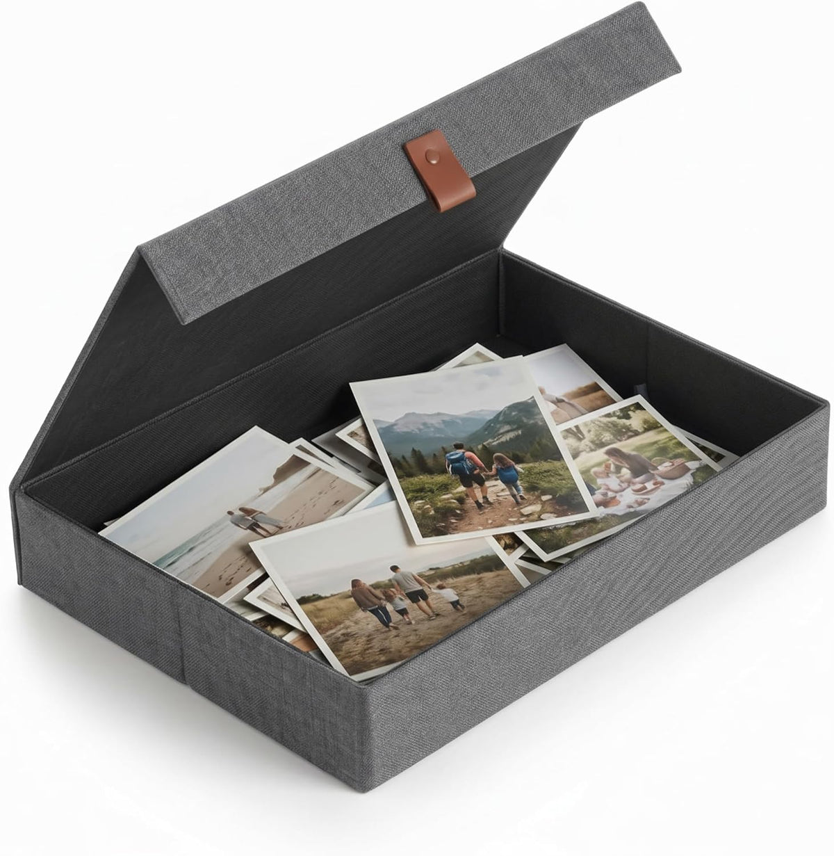 Decorative Photo Storage Box with Lid - Beautiful Linen Organizer