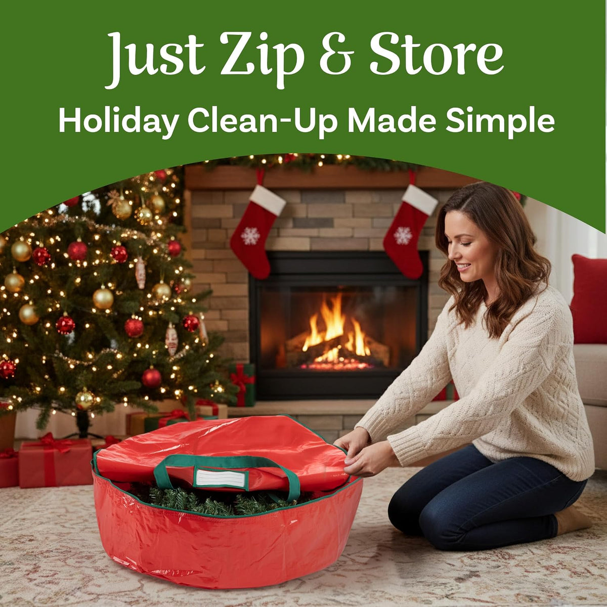 Tiny Tim Totes Wreath Storage Container, Red, 24” X 7”