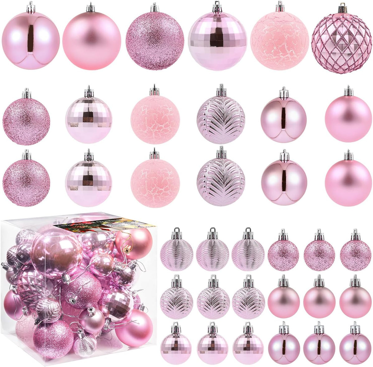 36Pcs Light Pink Christmas Balls for 2026 Christmas Tree Ornaments