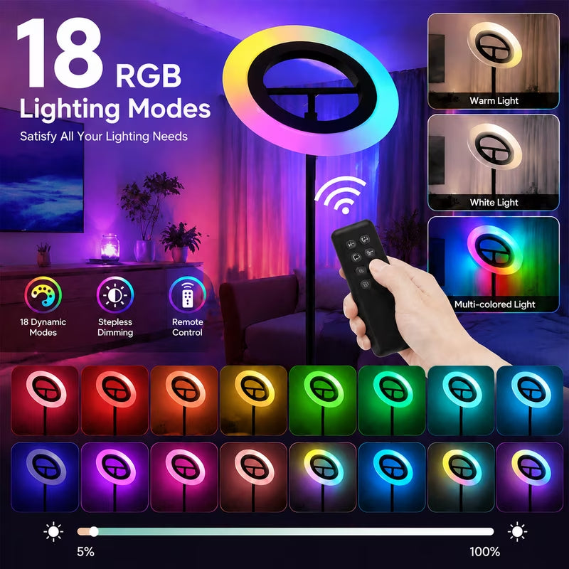 LED Floor Lamp, Rgbcw Color Changing Standing Lamp with Remote Control, Dimmable Brightness, Magnetic Remote Holder & Touch Control
