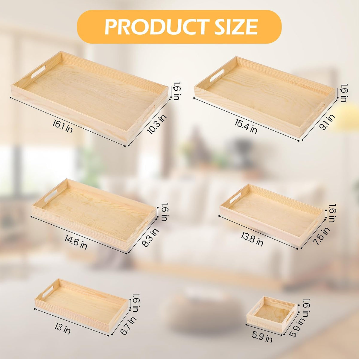 7 Pieces Wooden Trays, Wooden Nested Serving Trays