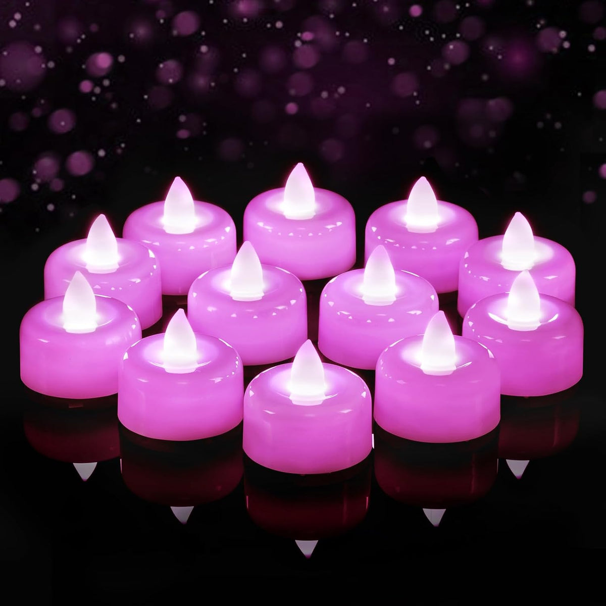 12Pack Light Purple Fake LED Tea Lights Candles Battery Operated