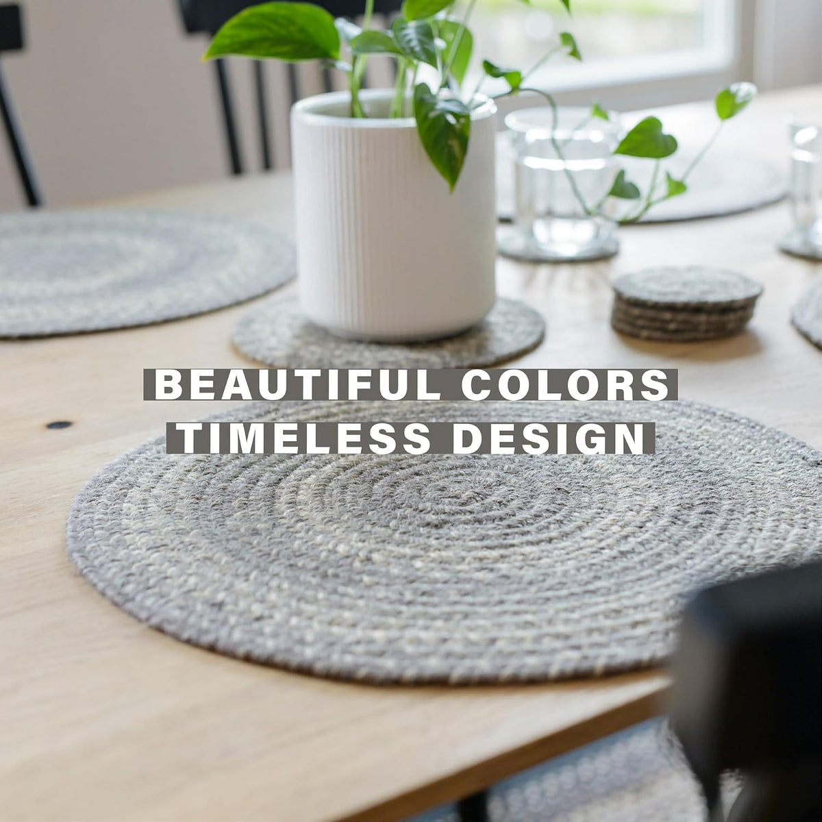 Grey Cloud Jute Braided Placemats, round 15" Set of 6