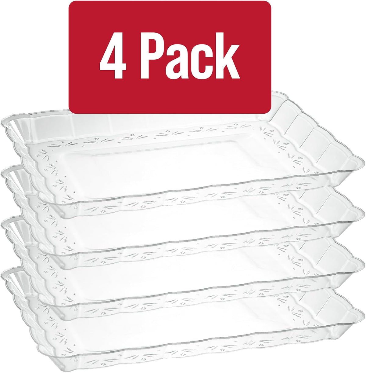 Plastic Serving Trays - Serving Platters Rectangle 9X13 Disposable Party Dish Includes 4 Trays