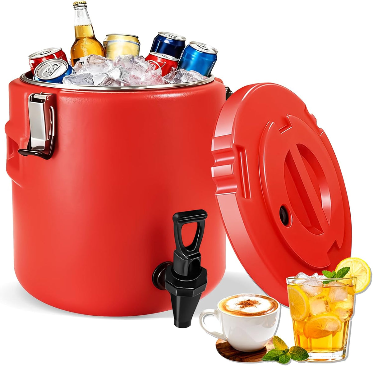 10L/2.6 Gallon Insulated Beverage Dispenser, Drink Dispenser with 304 Stainless Steel Interior and Spout, Portable Hot and Cold Water Dispensers for Parties Outdoors Camping