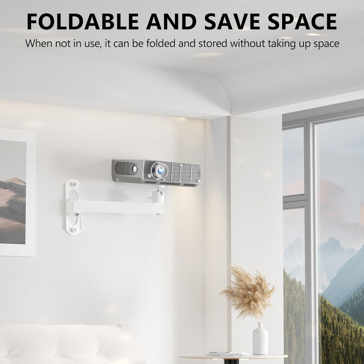 Mini Projector Wall Mount, Full Motion Adjustable Bracket for 1/4" M4 M6 Screws, Hanging Holder for Small Projectors, Supports up to 4.4Lbs - 1330LM-PMWS, White
