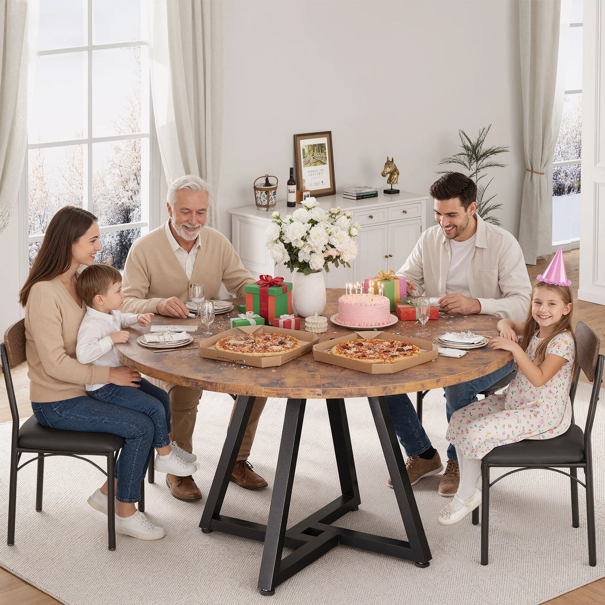 42 Inch Rustic round Dining Table, Circle Dining Table for Dining Room, Home(Only Table)