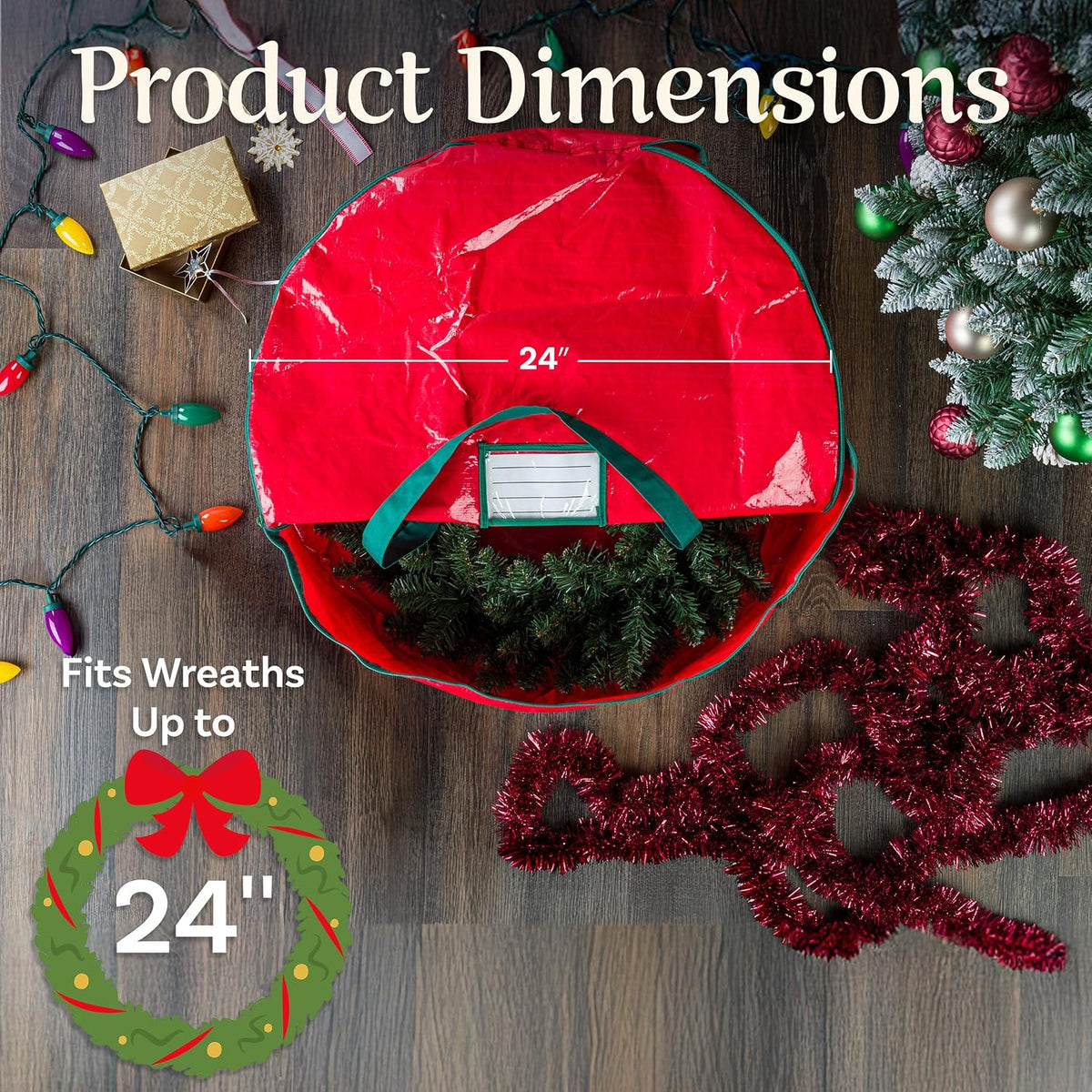 Tiny Tim Totes Wreath Storage Container, Red, 24” X 7”