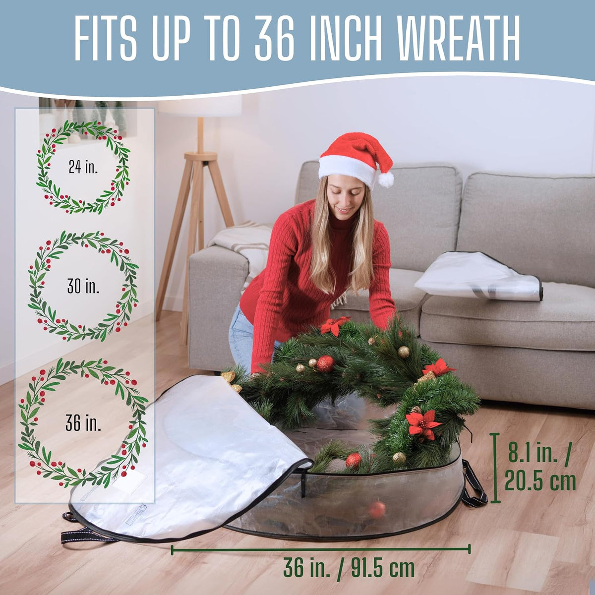 4 Pack Summer Wreath Storage Container, 36 Inch Clear Wreath Bag, Spring, Christmas Garland Decoration Organizers with Zipper and Durable Handles (Clear, 36"-4 Pack)