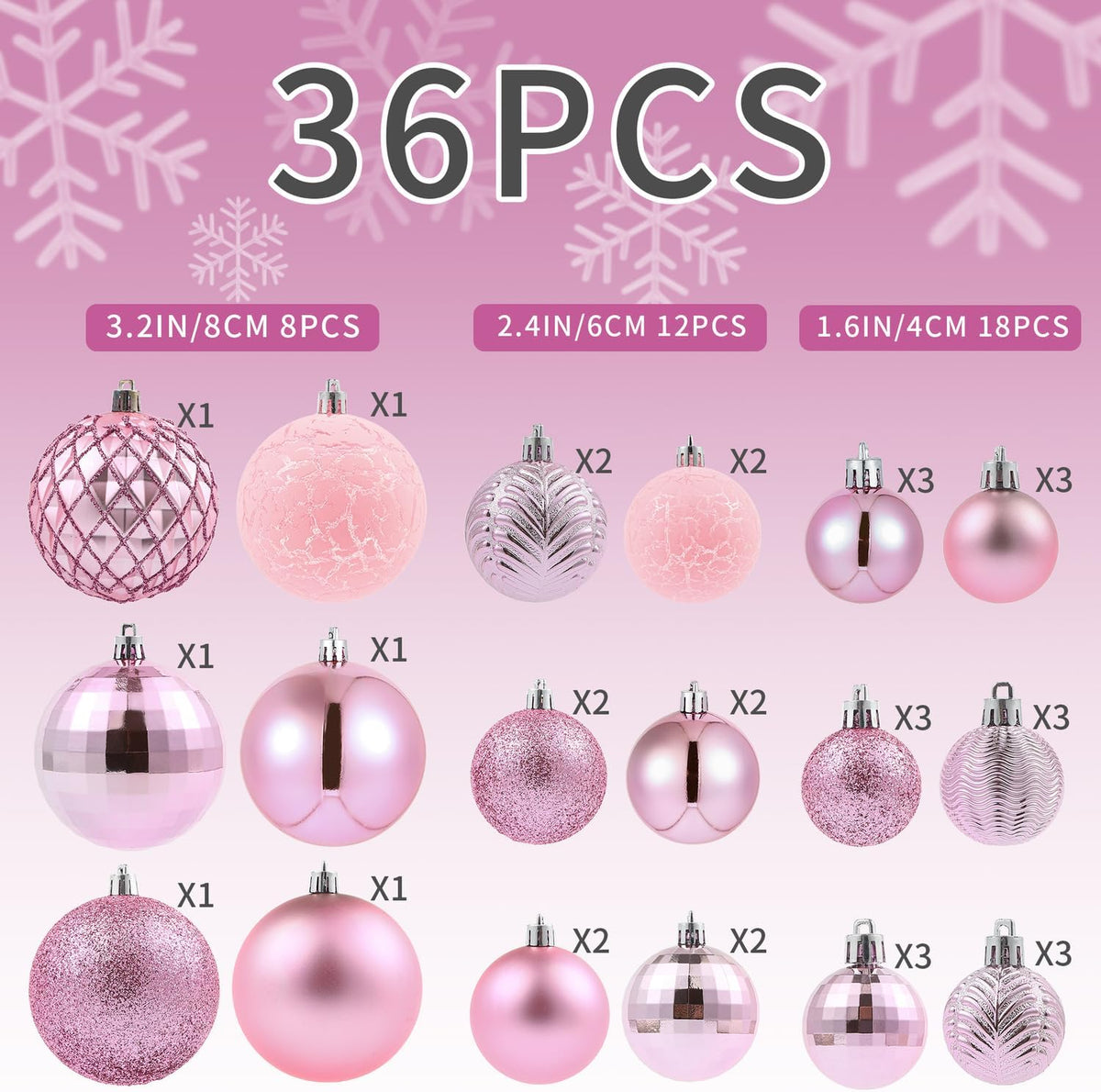 36Pcs Light Pink Christmas Balls for 2026 Christmas Tree Ornaments
