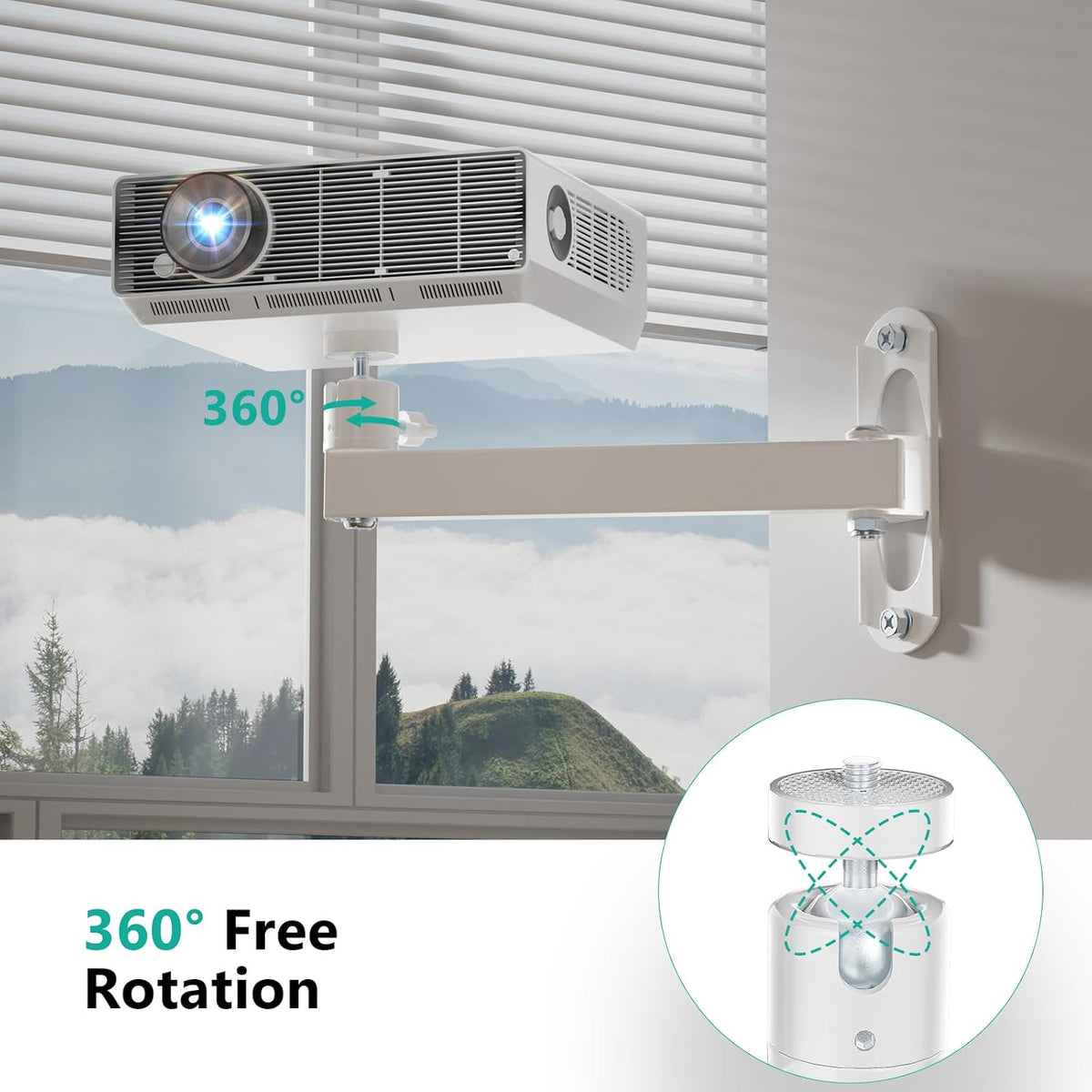Mini Projector Wall Mount, Full Motion Adjustable Bracket for 1/4" M4 M6 Screws, Hanging Holder for Small Projectors, Supports up to 4.4Lbs - 1330LM-PMWS, White
