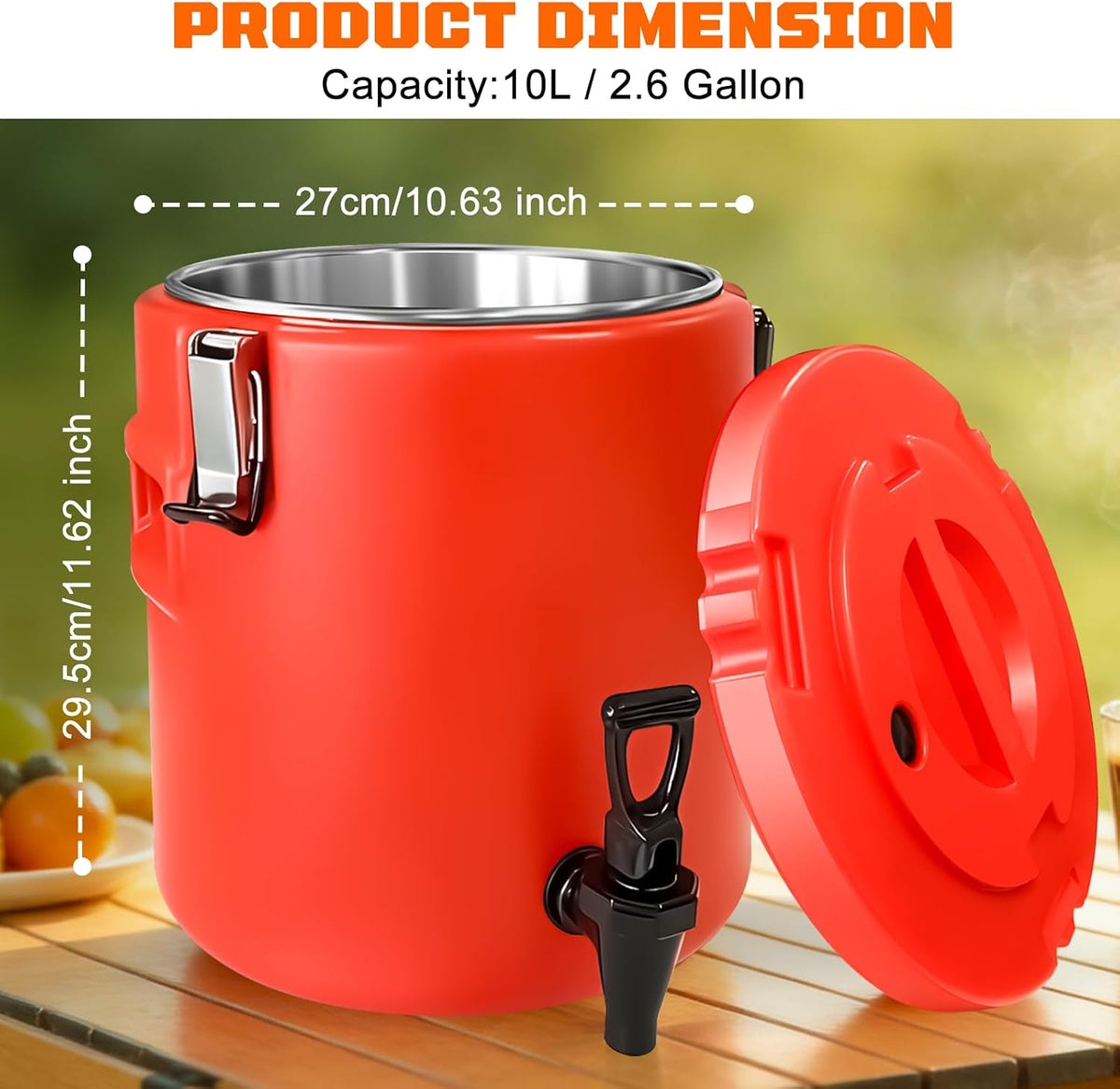 10L/2.6 Gallon Insulated Beverage Dispenser, Drink Dispenser with 304 Stainless Steel Interior and Spout, Portable Hot and Cold Water Dispensers for Parties Outdoors Camping