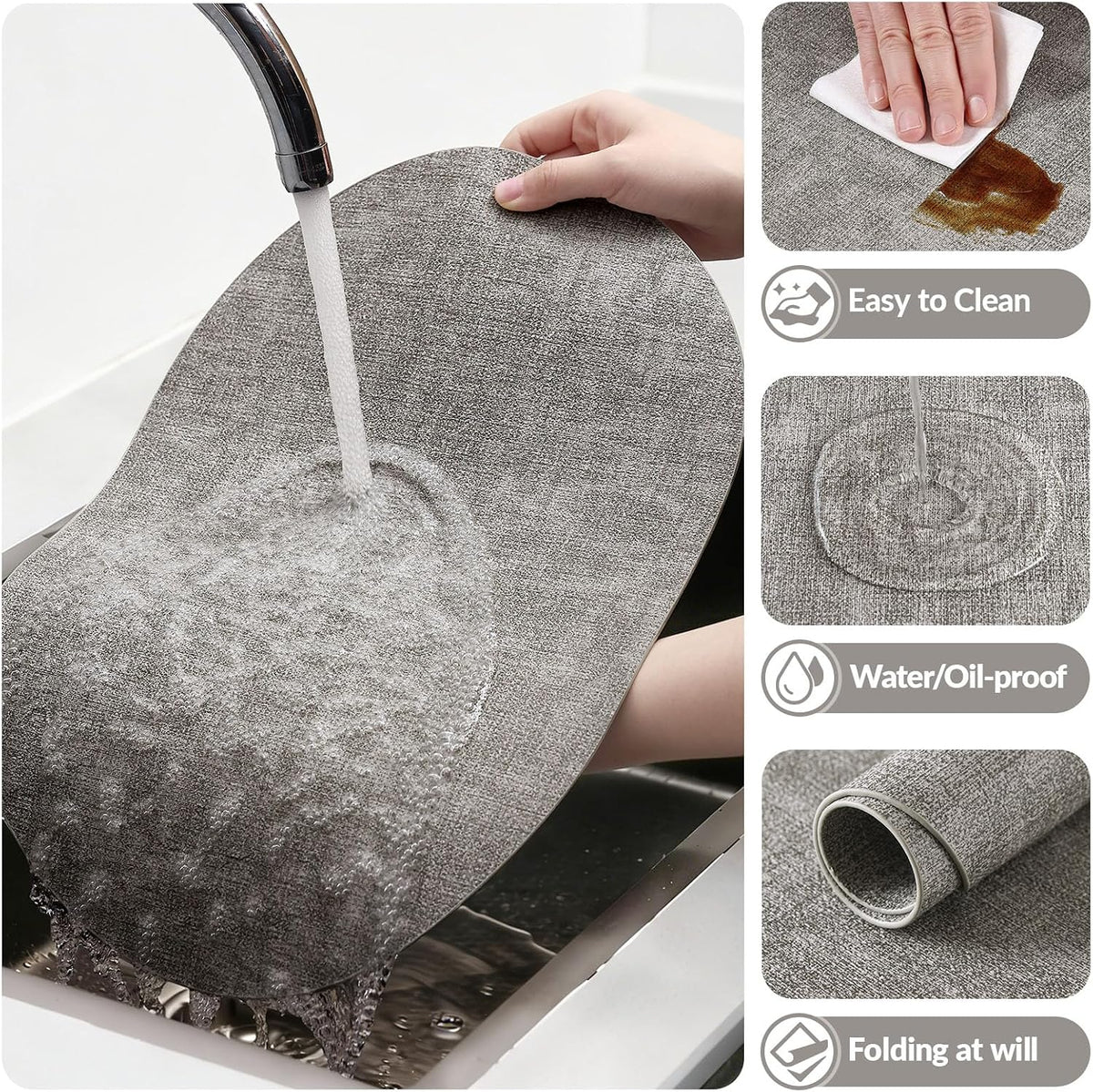 Heat Resistant Oval Placemats Set of 6, Light Grey
