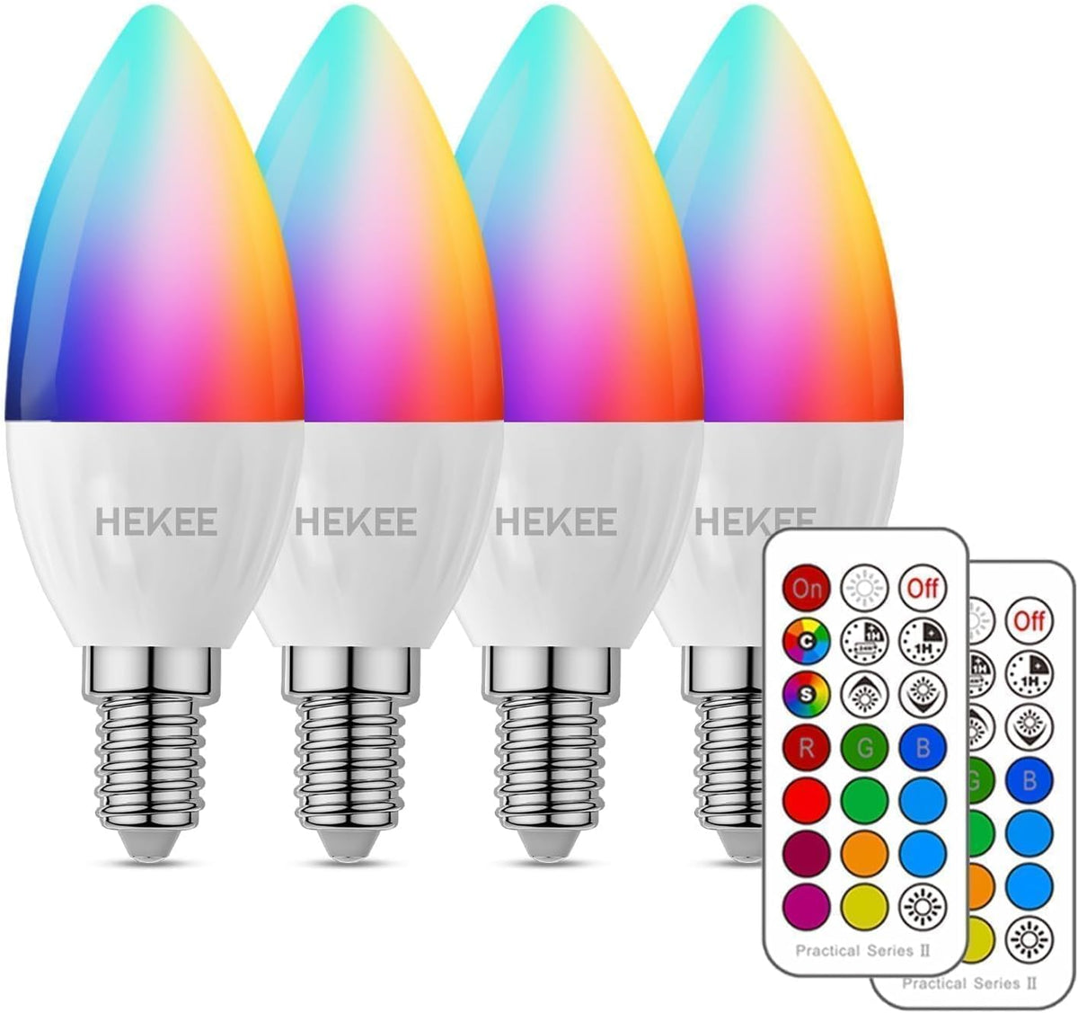 E12 LED Candelabra Light Bulbs, Color Changing Candle, B11 40W Equivalent, 450 Lumen, RGB + 2700K Warm White, 5Watt, 12 Colors, 2 Modes, Timer, Remote Control(4 Pack)