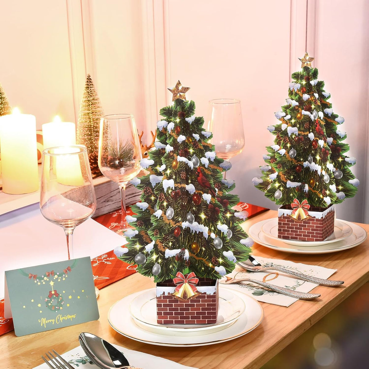 Pop up Christmas Cards, 12 Inch Christmas Tree with Snow Scenery-2 Pack