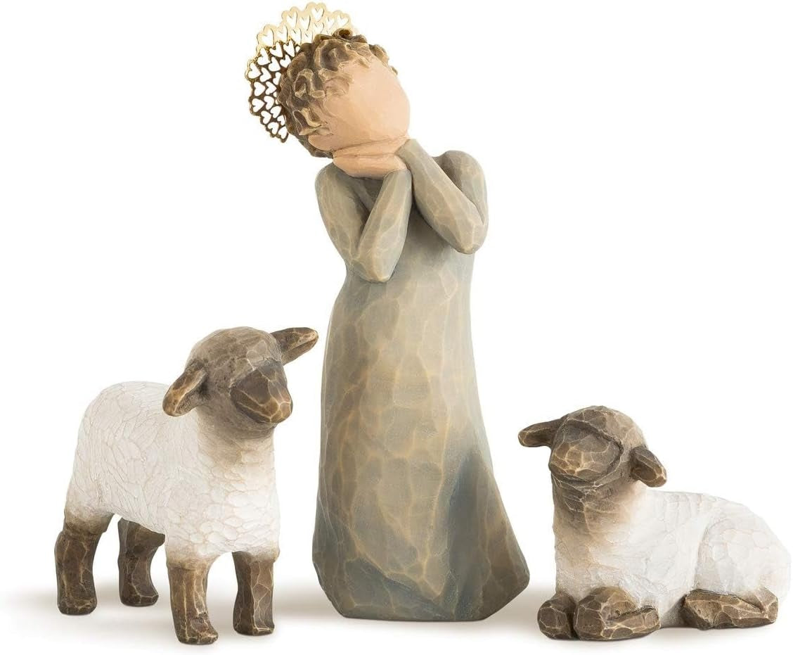 Little Shepherdess, Set of 3 Sculpted Hand-Painted Nativity Figures