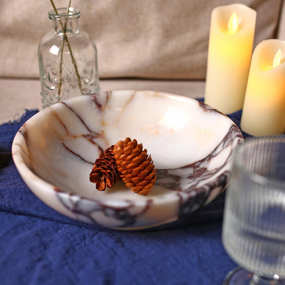 Luxury Decorative Marble Bowl, 7.8" Natural Marble Key Bowl for Home Decor