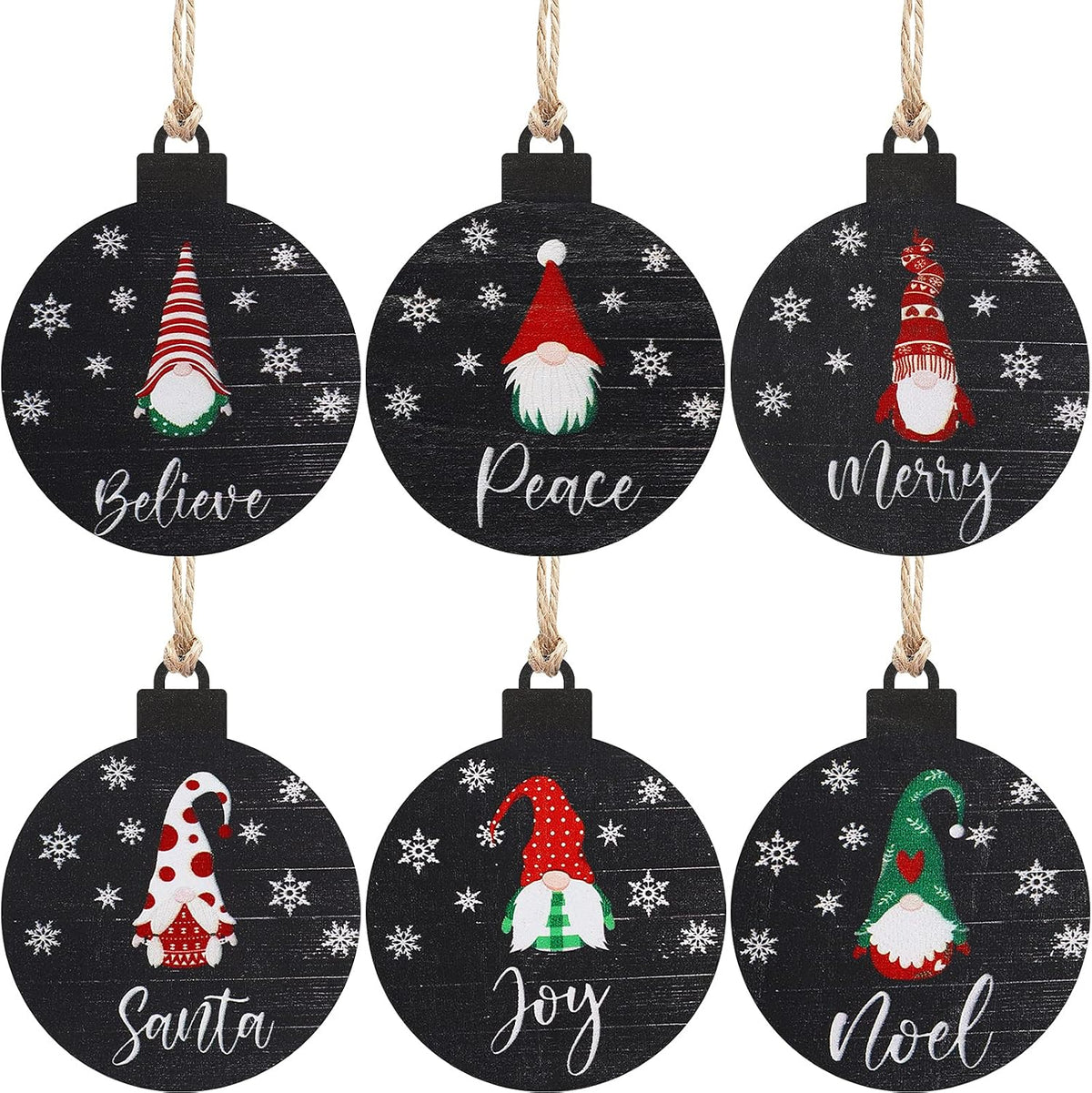 36 Pcs Wooden Gnome Ornaments Wooden Christmas Tree Ornaments,Black