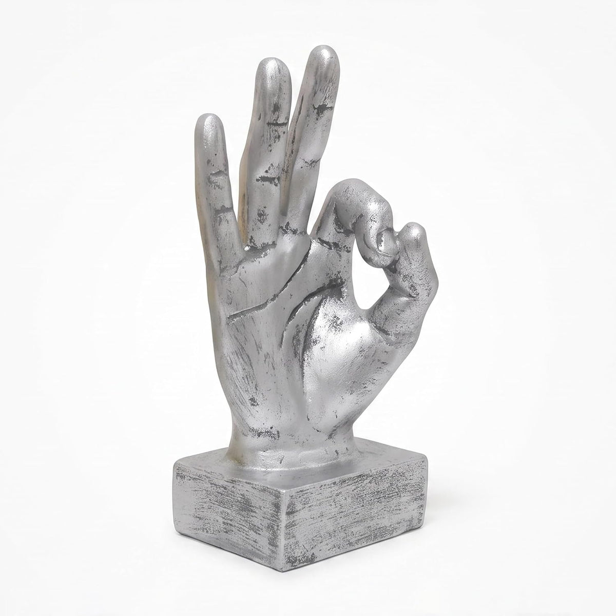 Hand Finger Gesture Desk Statues Fingers Sculpture Creative Home Living Room Cabinet Shelf Decoration (OK Gesture in Silver)