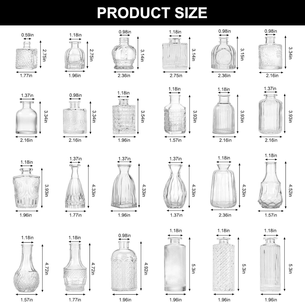 24Pcs Bud Vases for Centerpieces, Clear Glass Vase Decorations