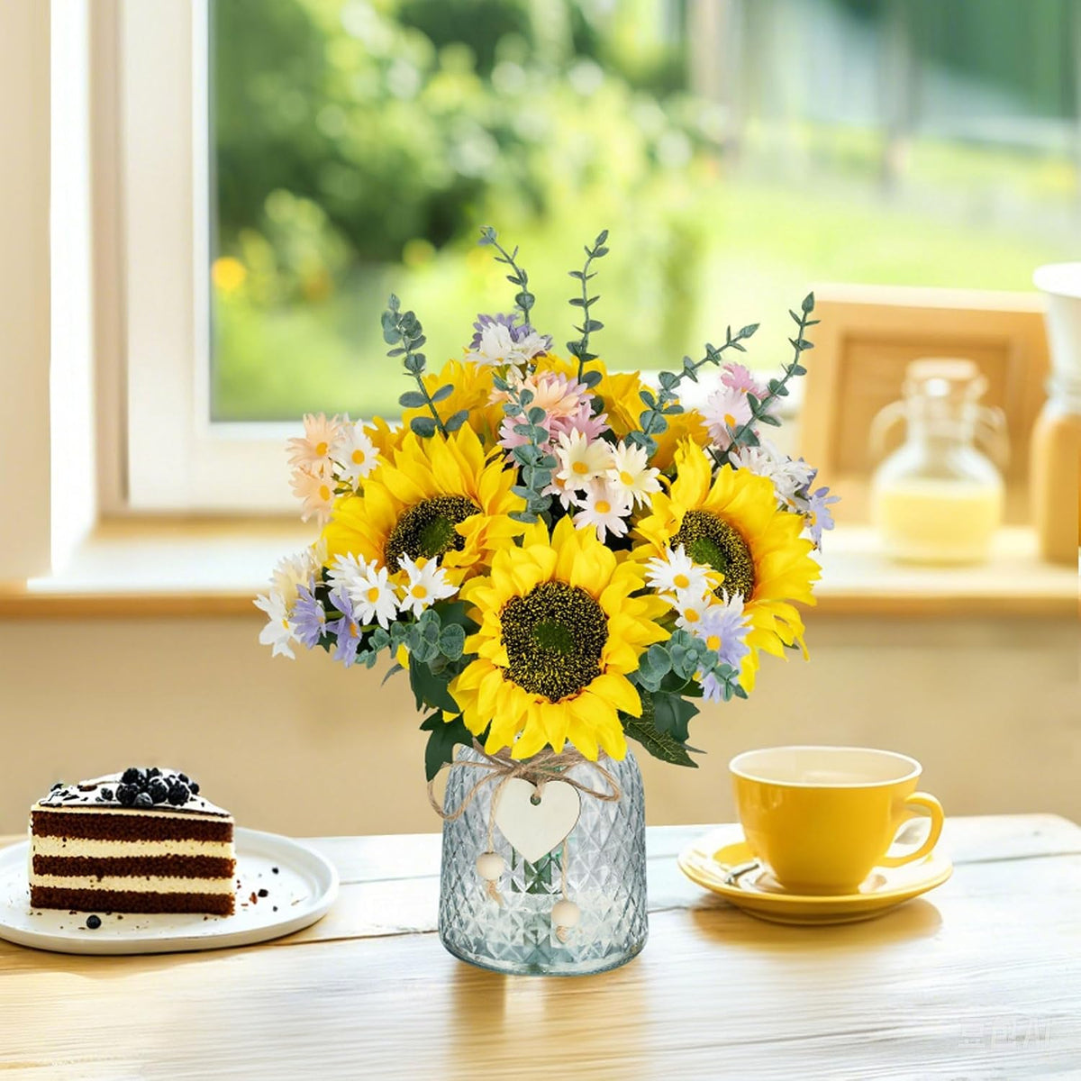 Sunflower Centerpieces for Tables, Fake Flowers Bouquet in Vase