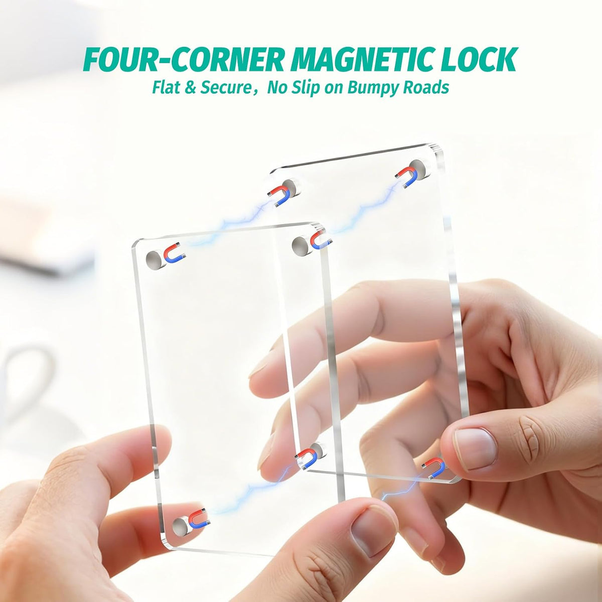2Pcs Car Picture Holder for Sun Visor,Clear Acrylic & Strong Magnetic Car Visor Photo Clip with Safe Driving &Guardian Icons Stickers, Cute Car Accessories,Gift for Family & Friends (2.4X3.5)