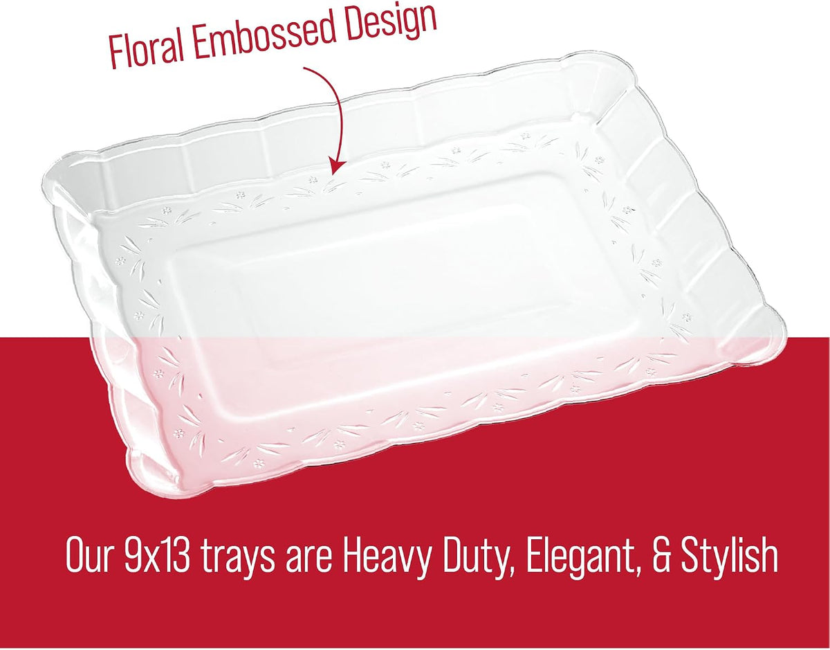 Plastic Serving Trays - Serving Platters Rectangle 9X13 Disposable Party Dish Includes 4 Trays