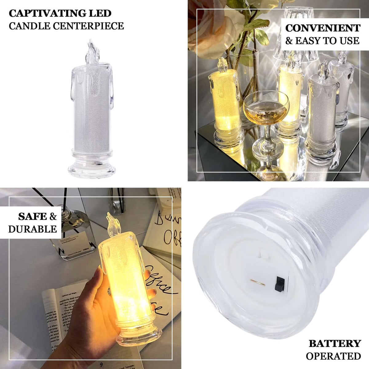 3 Pack | 7" Warm White LED Flameless Tea Light Candles, Battery Operated Candle Lamp