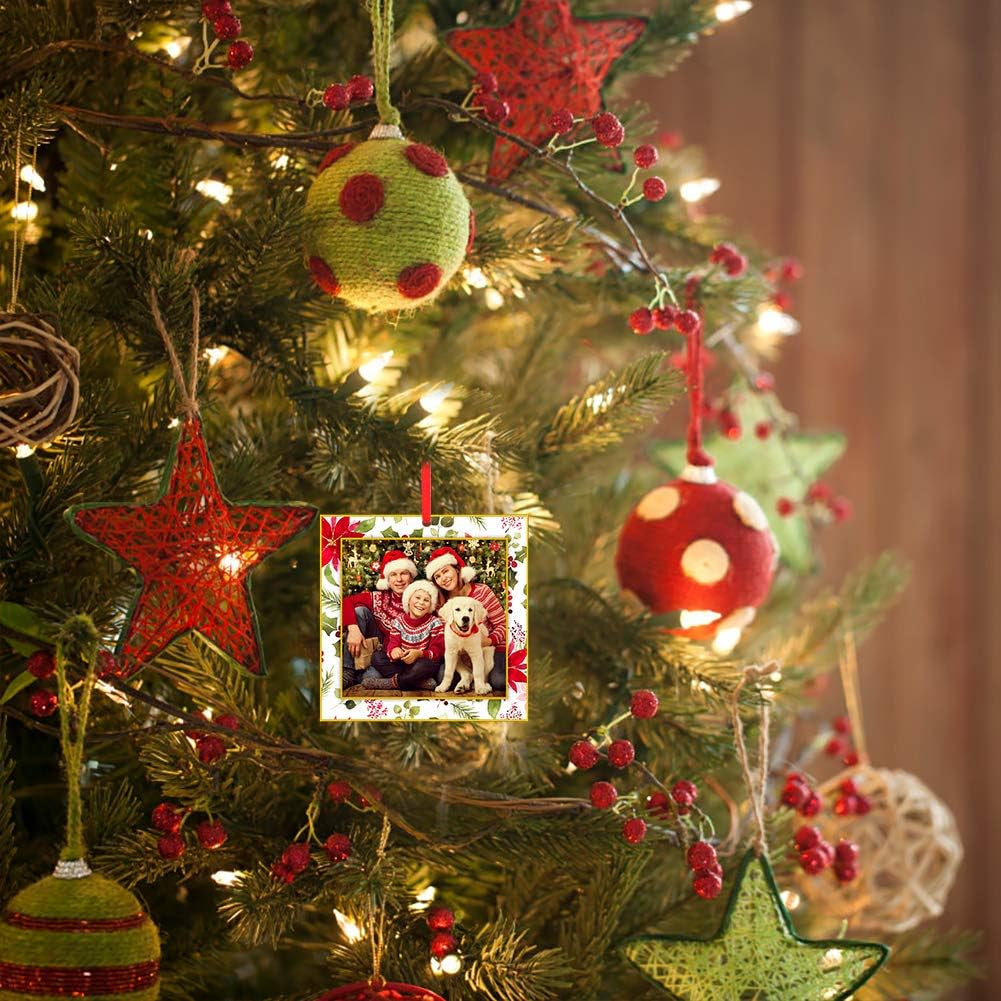 Picture Frame Christmas Ornaments 2026-3'' Floral Photo Frame Christmas Tree Ornaments Decorations Gifts for Family Friends Women Mom